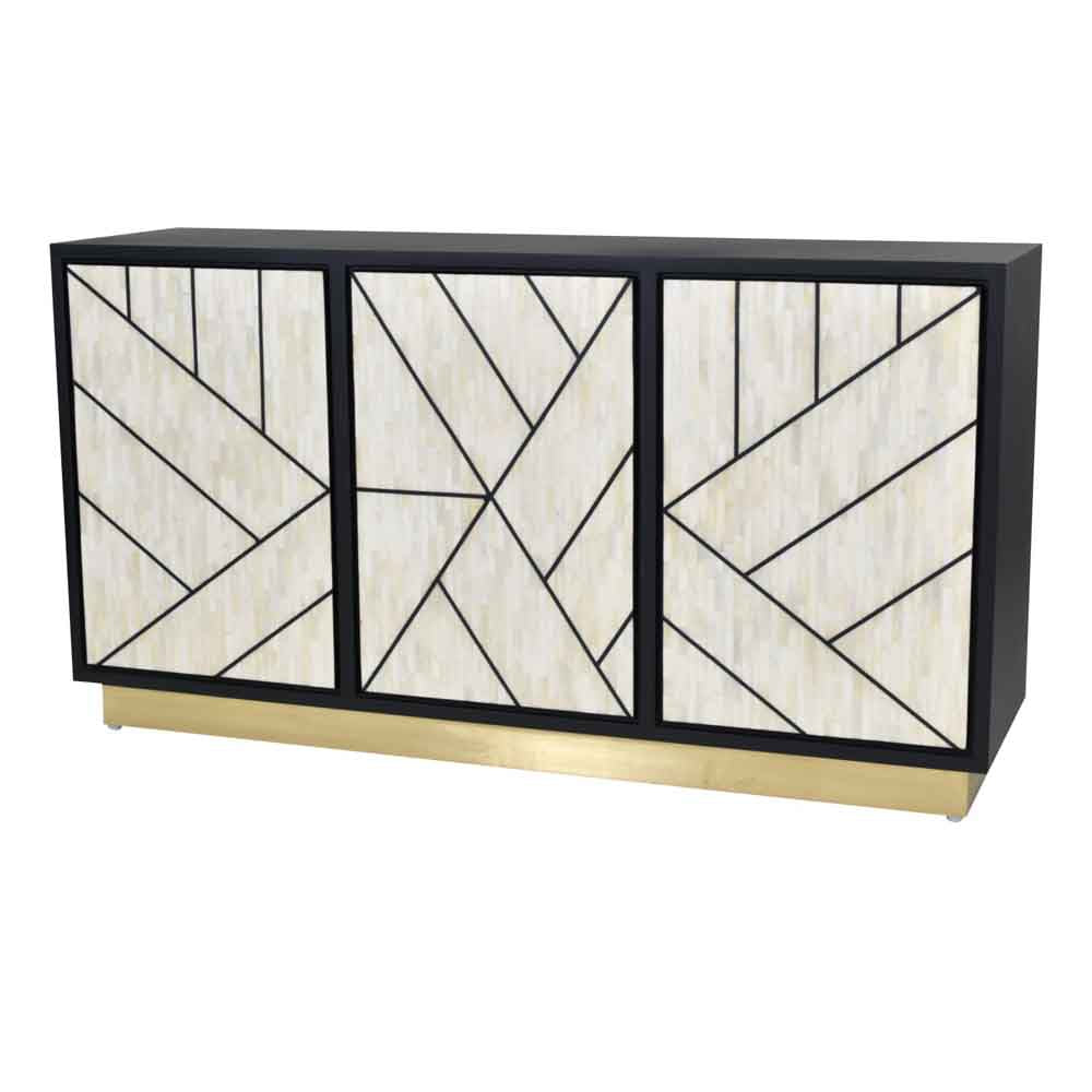 Libra Interiors Credenza Abstract 3 Door Cabinet with Bone Inlay