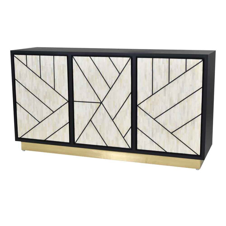 Libra Interiors Credenza Abstract 3 Door Cabinet with Bone Inlay