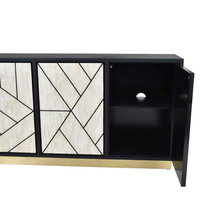 Libra Interiors Credenza Abstract 3 Door Cabinet with Bone Inlay