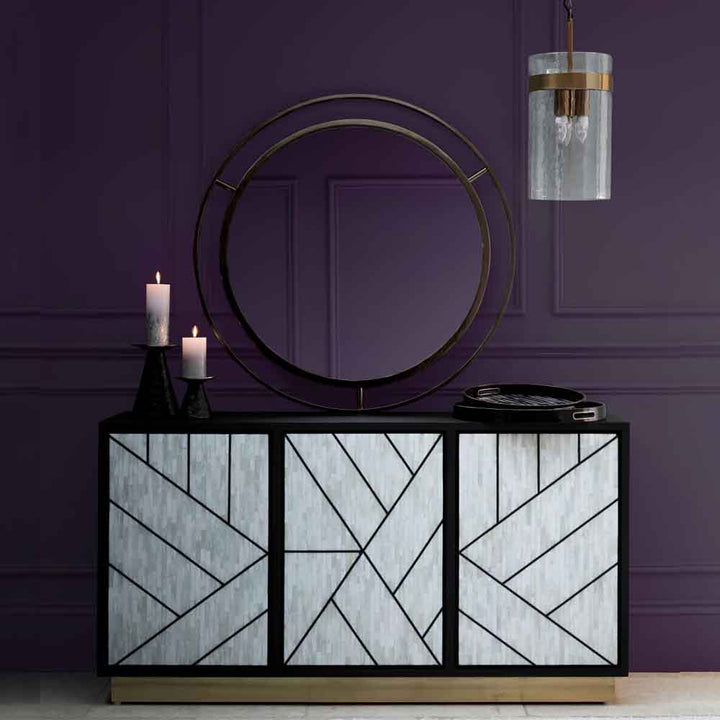 Libra Interiors Credenza Abstract 3 Door Cabinet with Bone Inlay