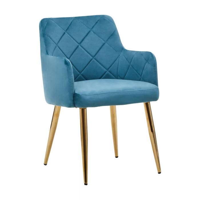 Sophia Dining Chair in Blue Velvet and Gold Metal