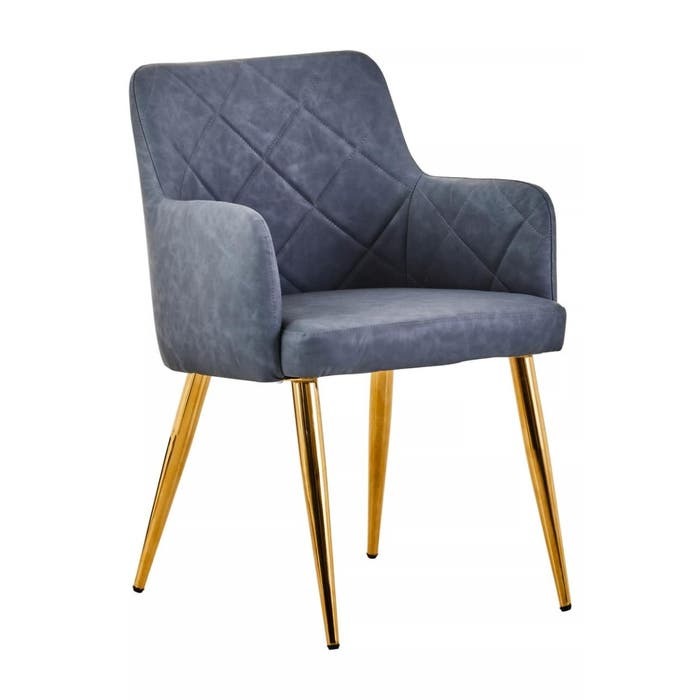 Sophia Dining Chair in Dark Grey Faux Leather and Gold Metal