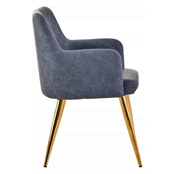 Sophia Dining Chair in Dark Grey Faux Leather and Gold Metal