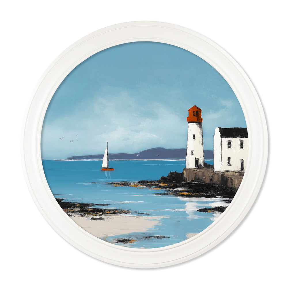 The Coastal Lighthouse - Oxford White Round Frame