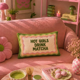 The Pillow Drop Hot Girls Drink Matcha Needlepoint Cushion