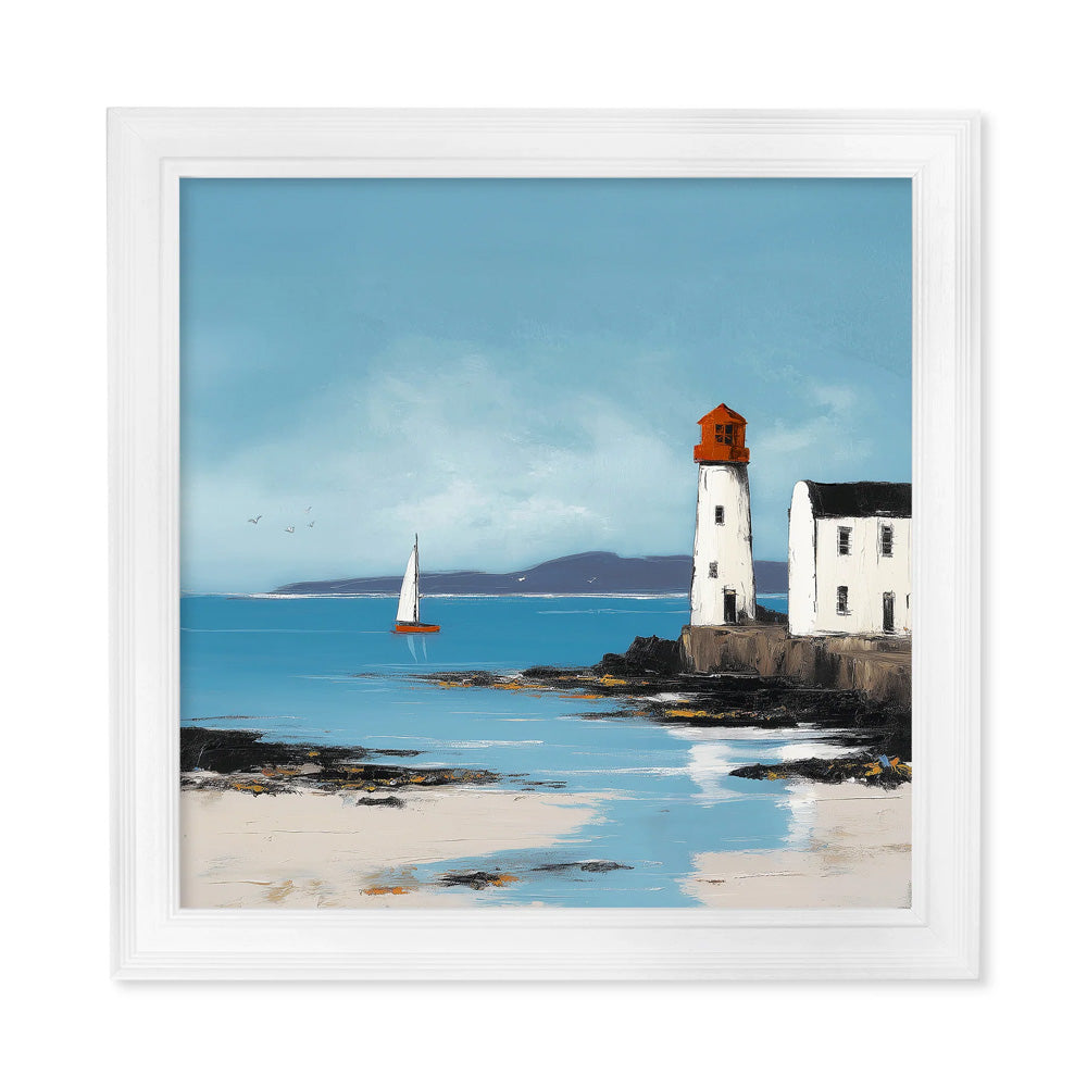 The Coastal Lighthouse- White Hurstwood Square Frame