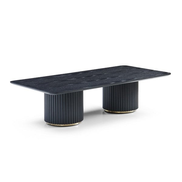 Tommy Franks Lantine Coffee Table – Double Pedestal – Black Oak and Brass