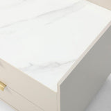 Tommy Franks Saviour Bedside Table - White Marble & Beige