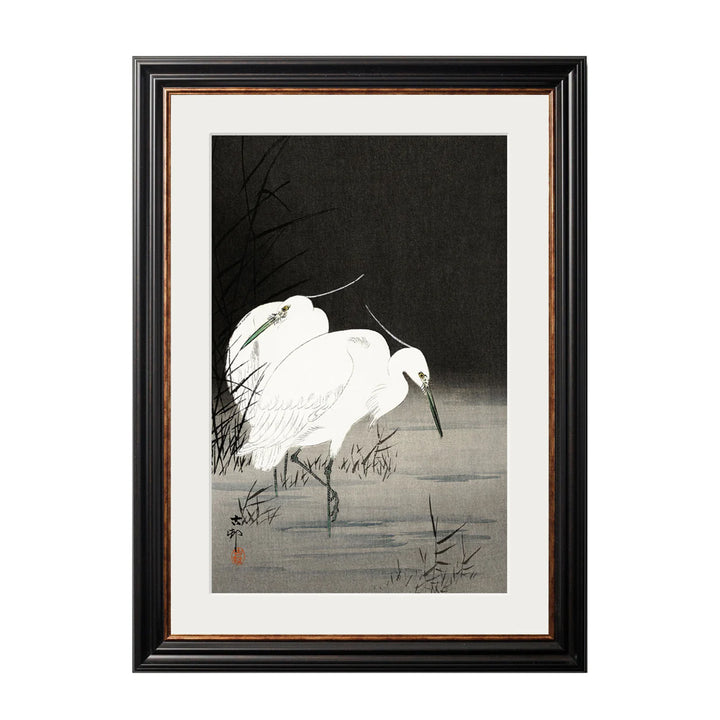 Two Egrets in Reeds by Ohara Koson - York Slim Framed Print