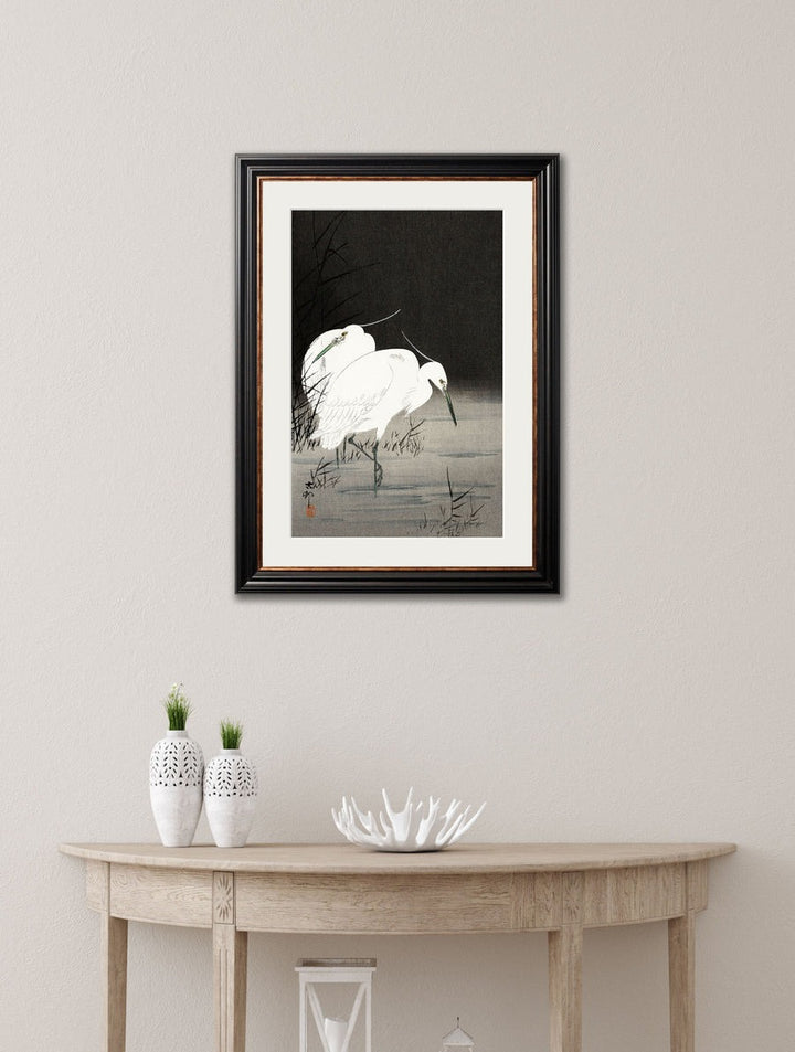Two Egrets in Reeds by Ohara Koson - York Slim Framed Print