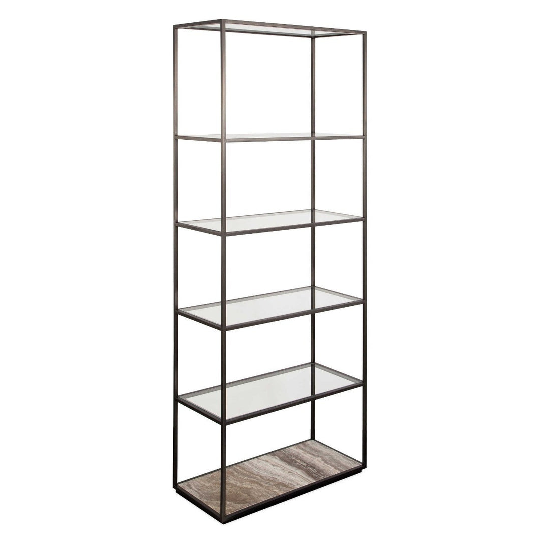Uttermost Floating Plane Etagere – Travertine & Bronze