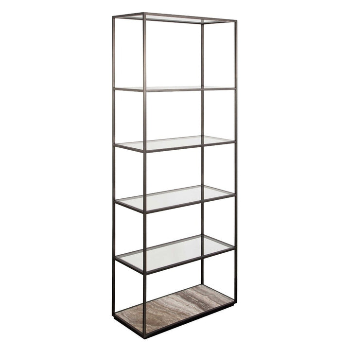 Uttermost Floating Plane Etagere – Travertine & Bronze
