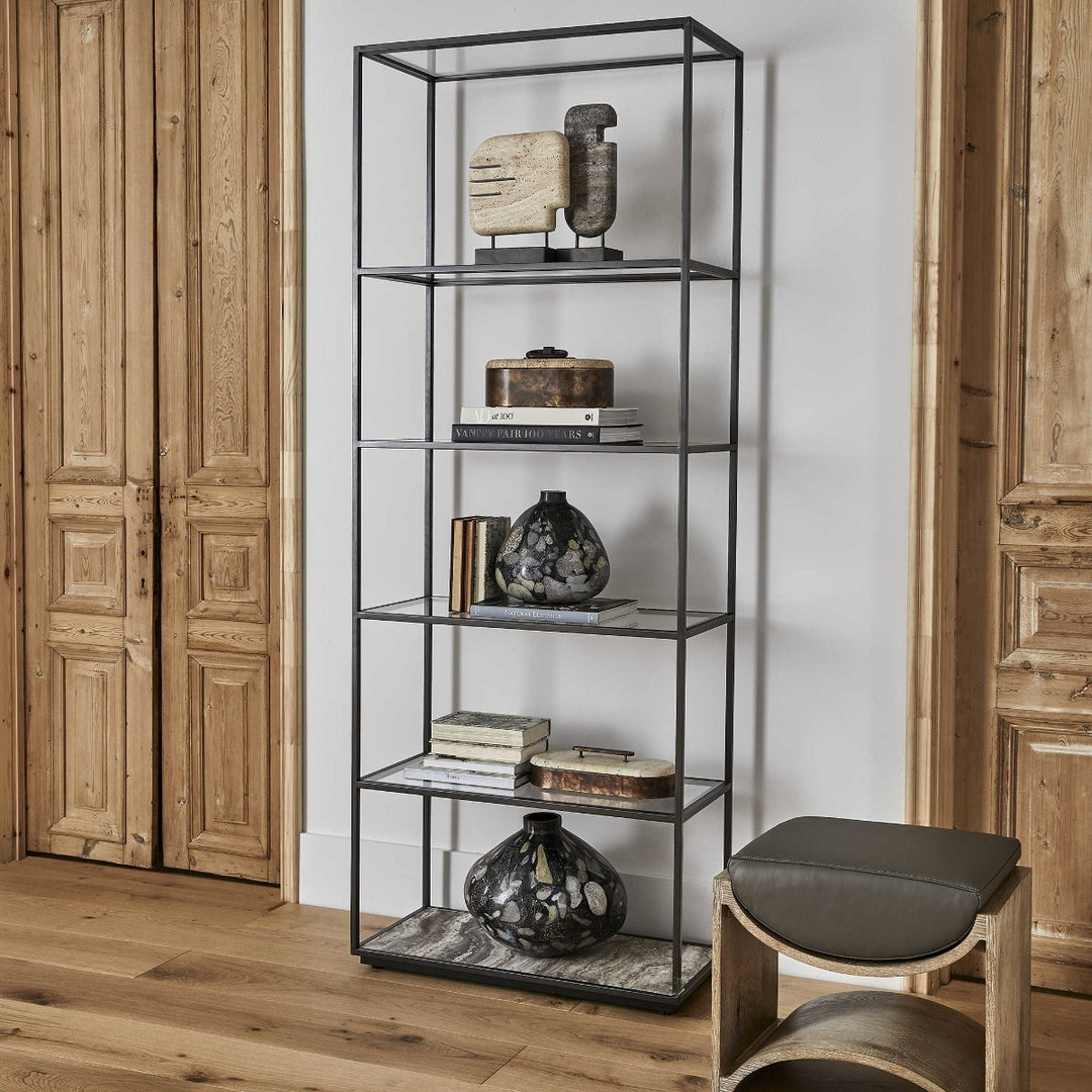 Uttermost Floating Plane Etagere – Travertine & Bronze