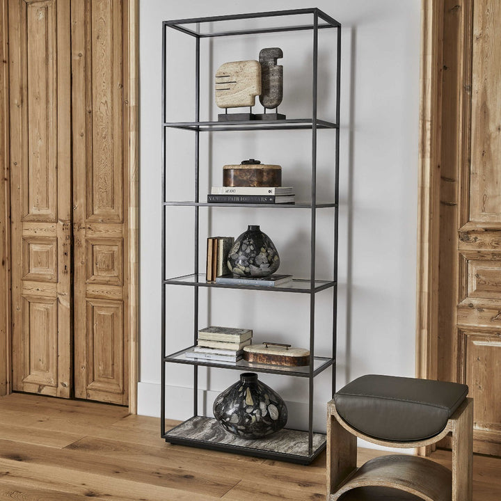 Uttermost Floating Plane Etagere – Travertine & Bronze