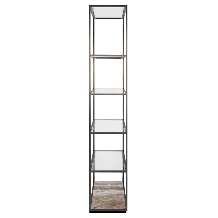 Uttermost Floating Plane Etagere – Travertine & Bronze
