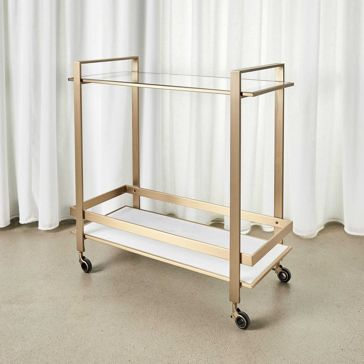 Uttermost Roll Along Bar Cart – Brass & Marble
