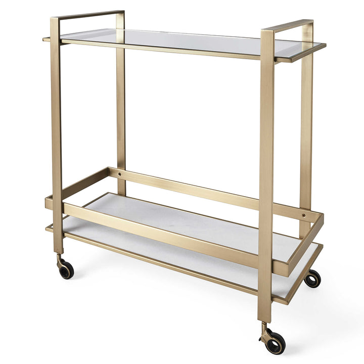 Uttermost Roll Along Bar Cart – Brass & Marble