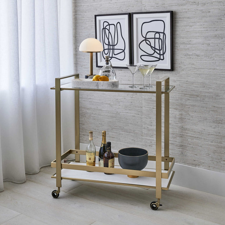 Uttermost Roll Along Bar Cart – Brass & Marble