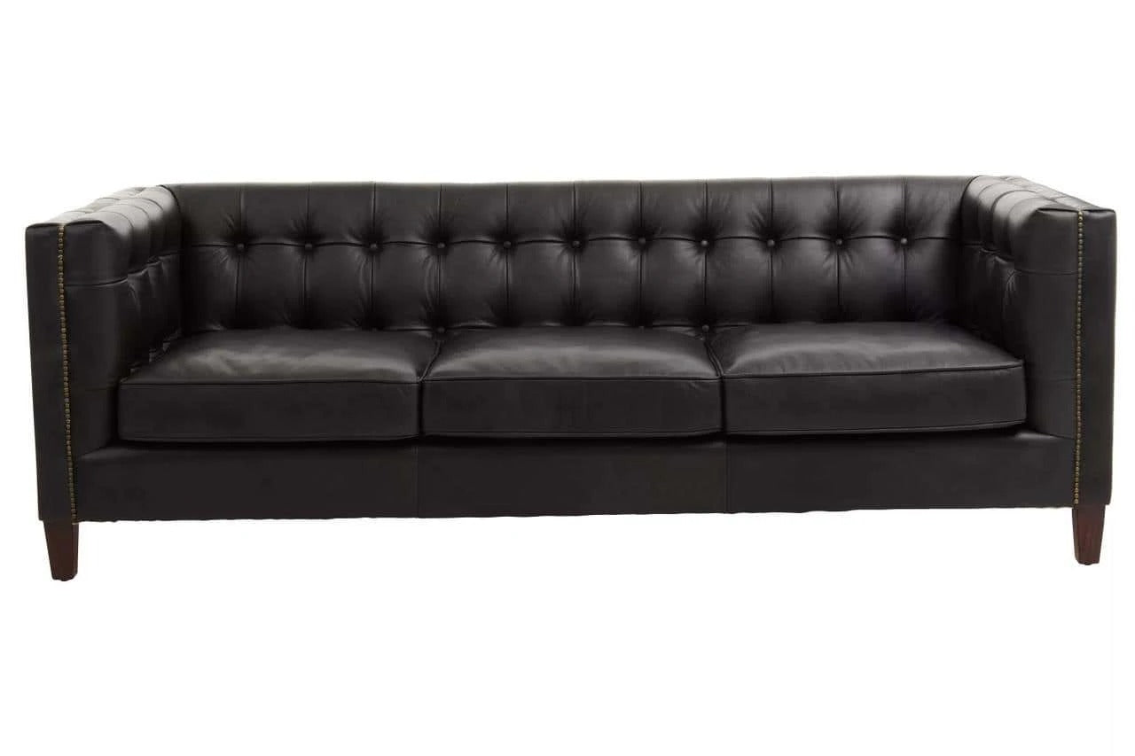 Wendell Three Seater Chesterfield Sofa – Black Leather