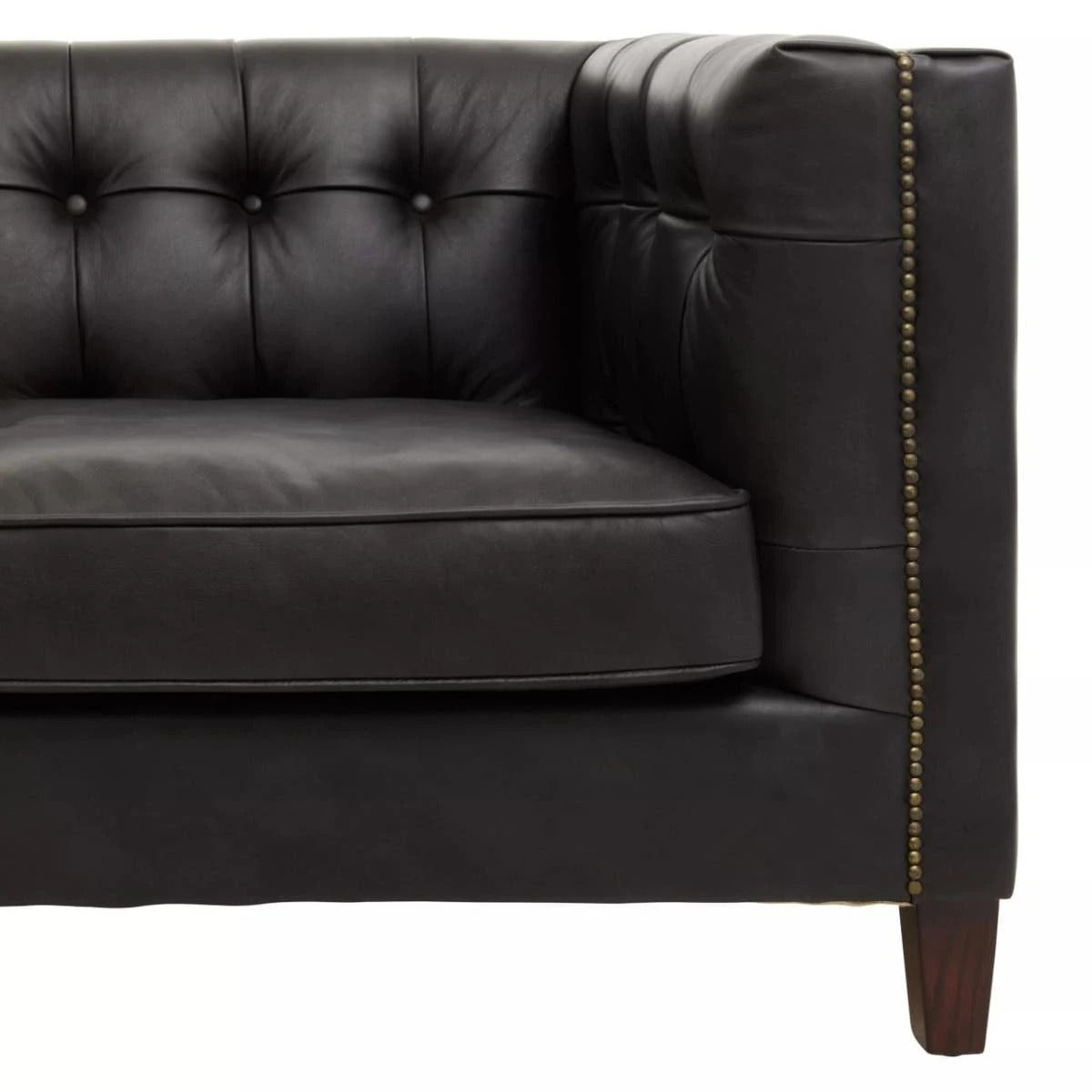 Wendell Three Seater Chesterfield Sofa – Black Leather
