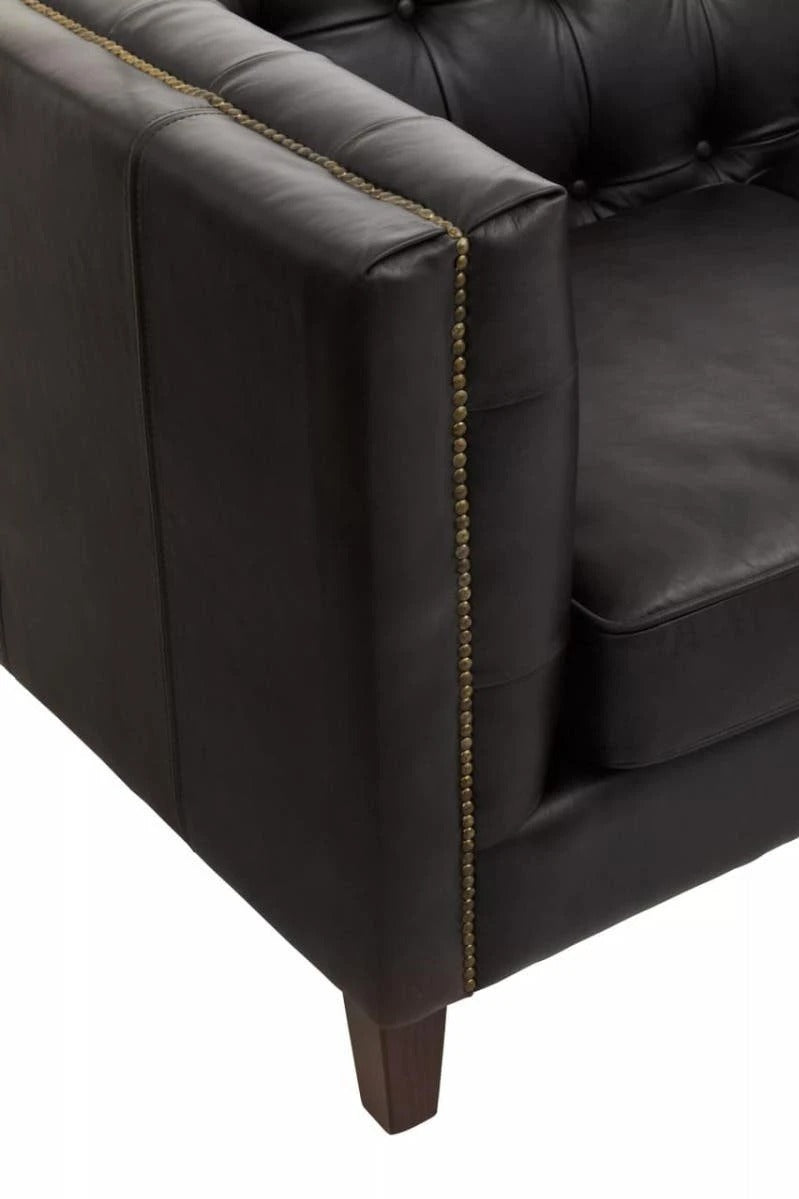 Wendell Three Seater Chesterfield Sofa – Black Leather