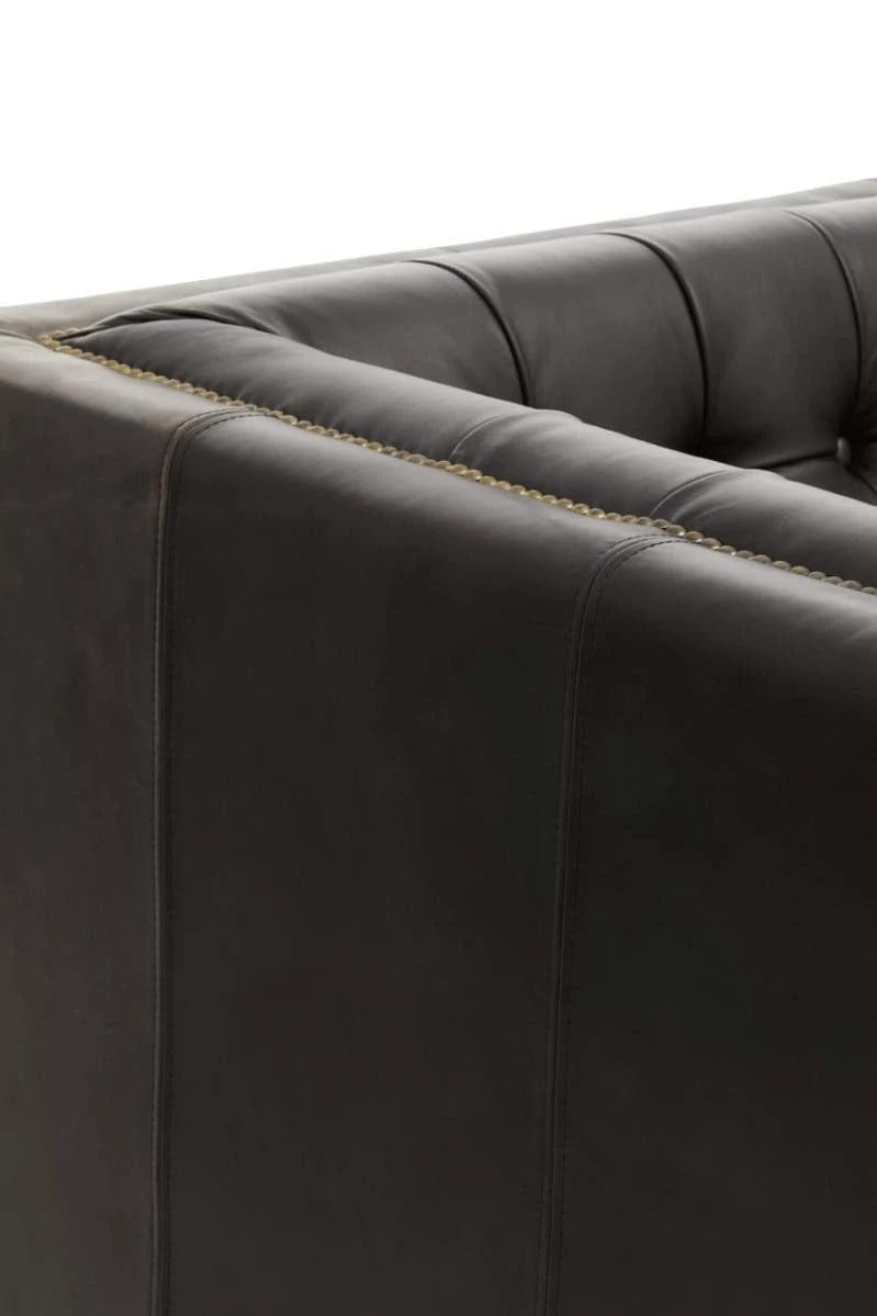 Wendell Three Seater Chesterfield Sofa – Black Leather