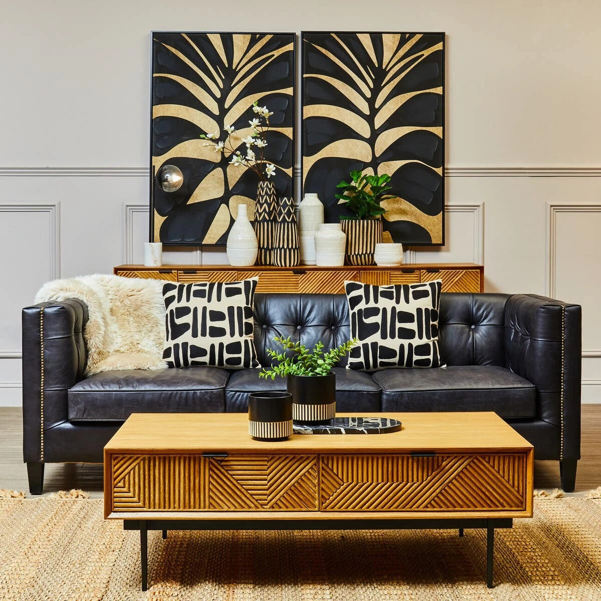 Wendell Three Seater Chesterfield Sofa – Black Leather