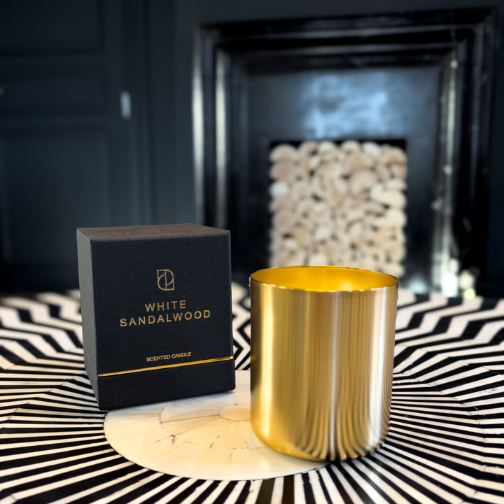 White Sandalwood Scented Candle with Gold Holder