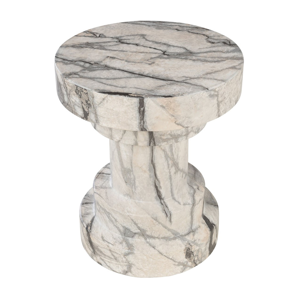 Zola Symmetrical Stool – White and Grey Marble Effect