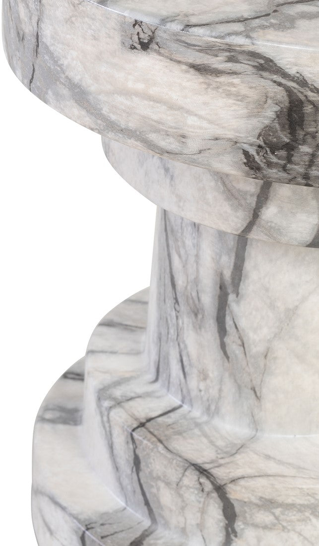 Zola Symmetrical Stool – White and Grey Marble Effect