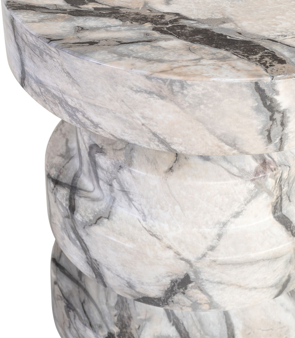 Zola Asymmetrical Stool – White and Grey Marble Effect