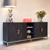 Richmond Interiors Blackbone Oak and Silver Steel Open Sideboard