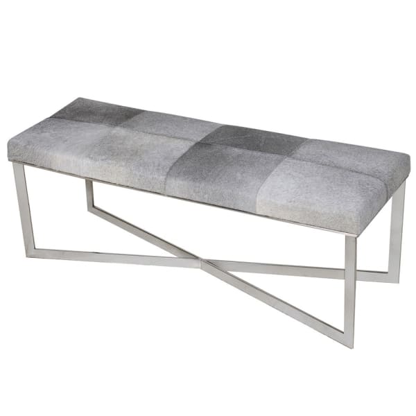Grey/Brown Cowhide Chrome Bench