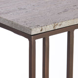 Light & Living Roshan Side Table in Travertine and Dark Brown Finish