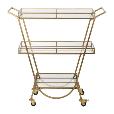 Ambria 3-Tiered Drinks Trolley in Glass and Gold