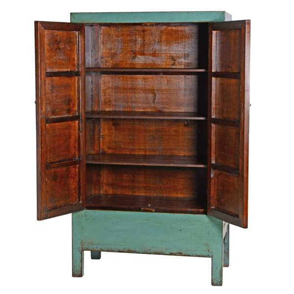 Lingbao Peacock Tall Cabinet with Turquoise Wood