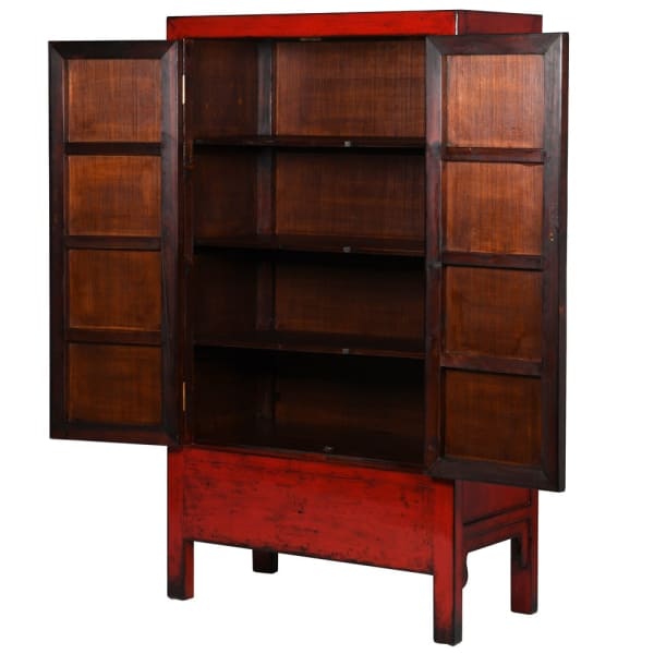 Lingbao Cayenne Red Long Cabinet with 2 Doors in Pine Wood