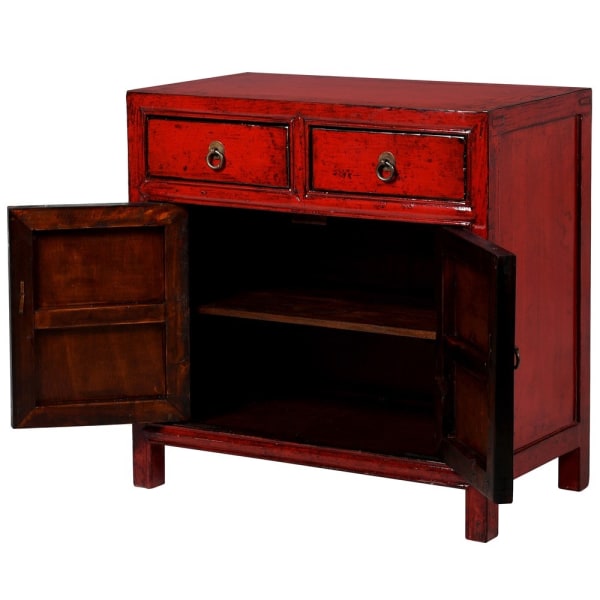 Lingbao Cayenne Red Bedside Table with Pine Wood