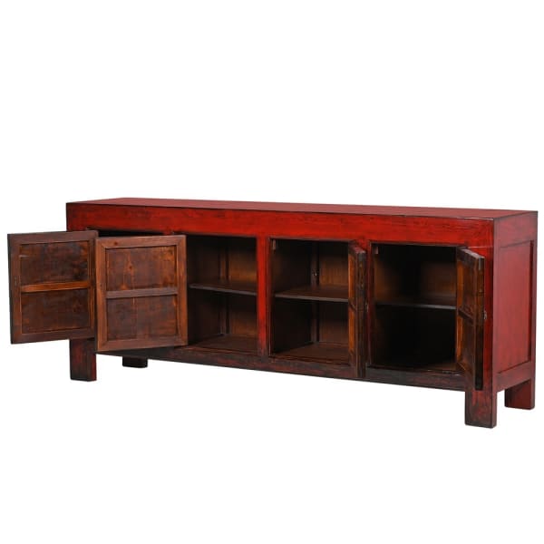 Lingbao Cayenne Red Cabinet with 4 Doors in Pine Wood
