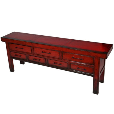Lingbao Cayenne Red Cabinet with 7 Drawers in Pine Wood