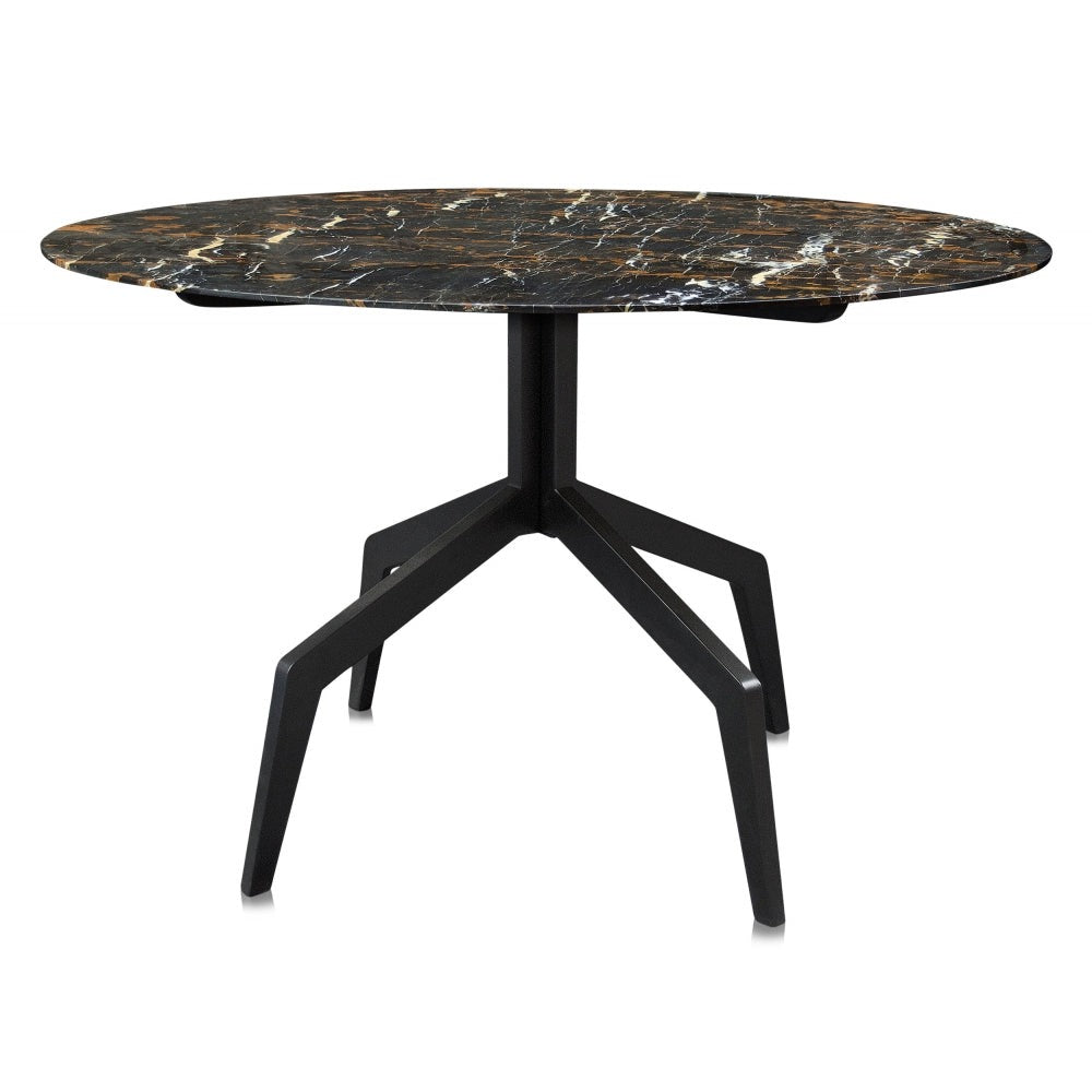 Baudillane Dining Table with Black Marble and Black Metal Legs