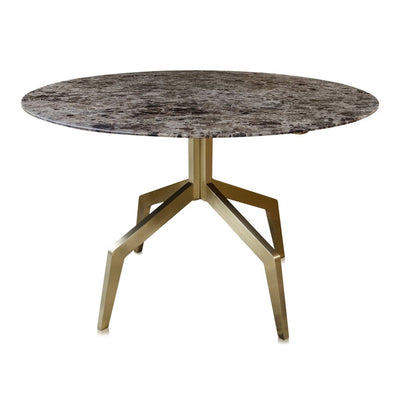 Baudillane Dining Table with Brown Marble and Brushed Gold Legs