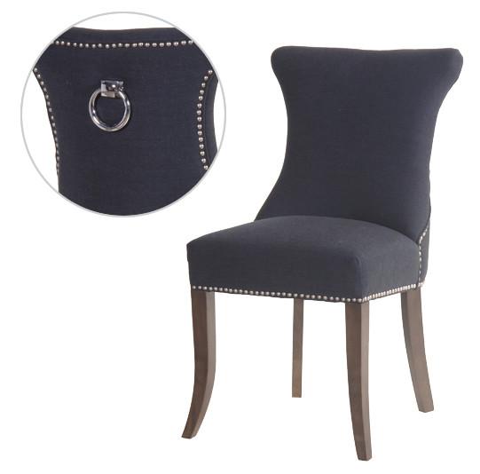Black Slim Studded Dining Chair with Silver Ring