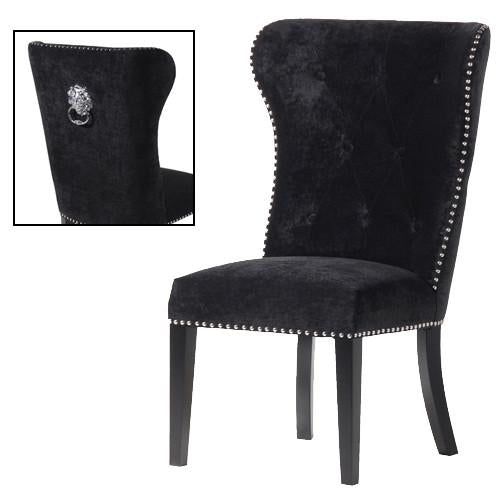 Ring Backed Black Velvet Studded Dining Chair