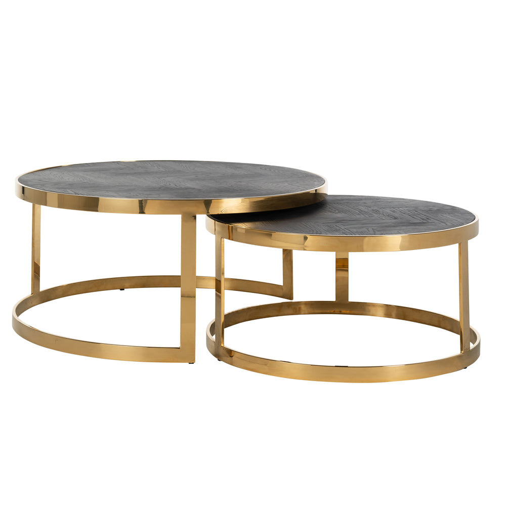 Richmond Interiors Blackbone Oak and Steel Paired Coffee Tables - Gold