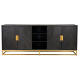Richmond Interiors Blackbone Oak and Gold Steel Open Sideboard