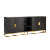 Richmond Interiors Blackbone Oak and Gold Steel Open Sideboard