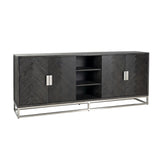 Richmond Interiors Blackbone Oak and Silver Steel Open Sideboard