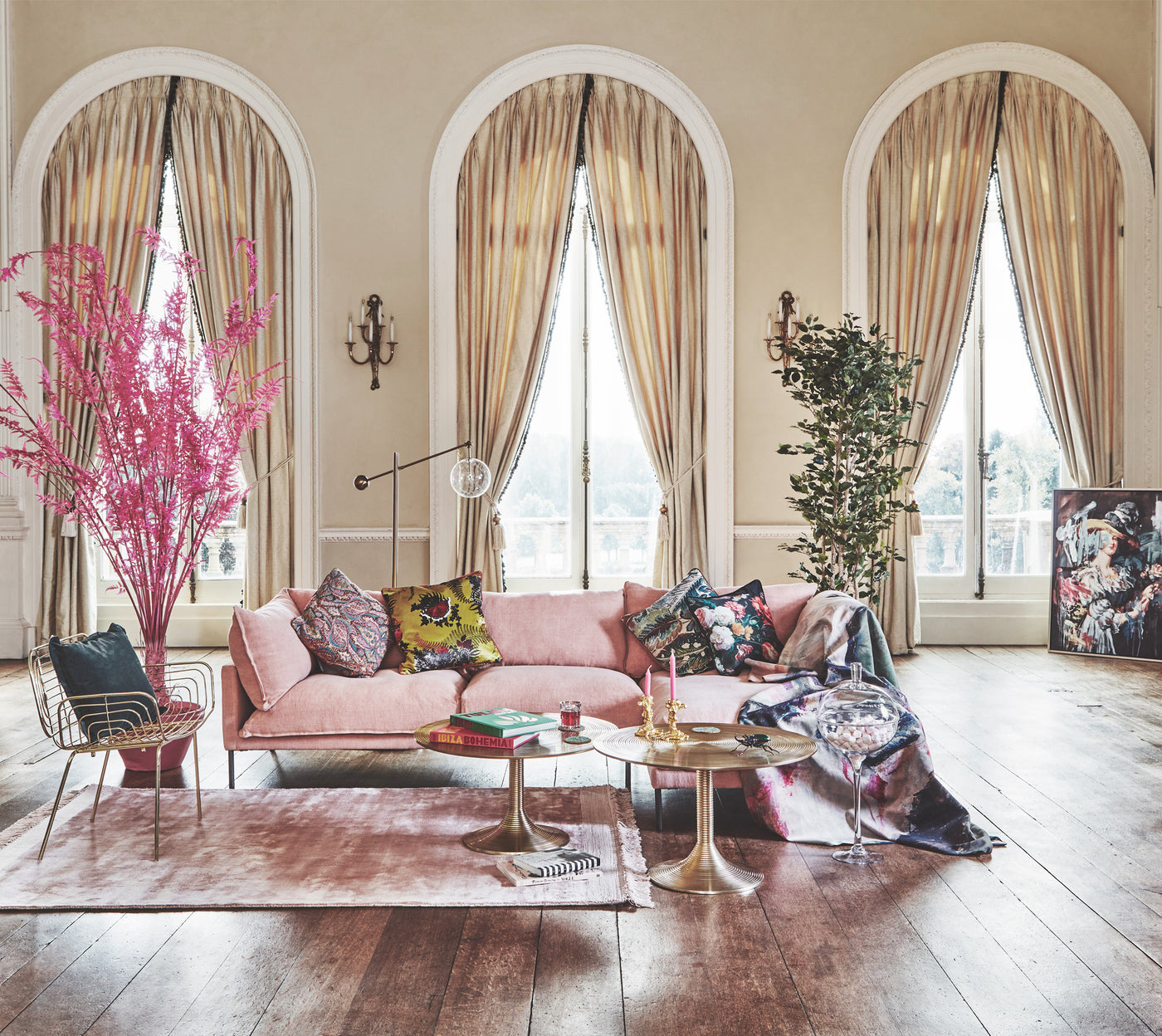 Tuston Corner Sofa with Dusky Pink Linen