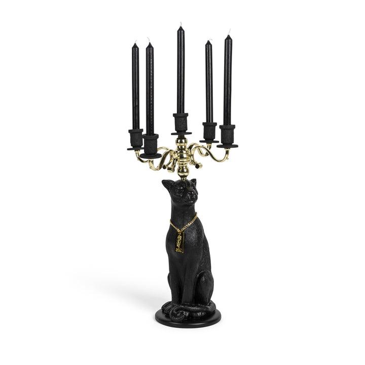 Bold Monkey Proudly Crowned Panther Candle Holder – Black